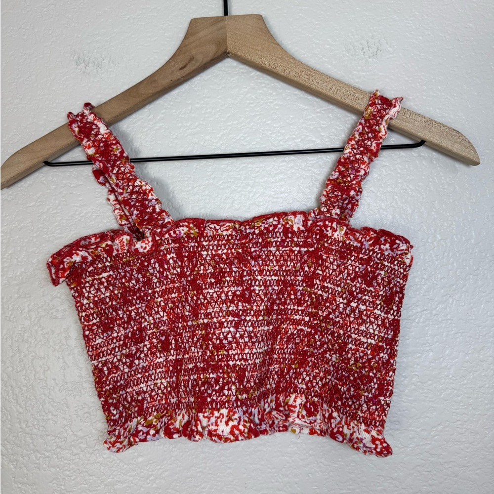 Free People Endless Summer Thalia Smocked Crop Top in Red Ivory Combo Small $118 - Picture 8 of 11